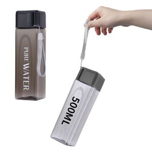 Custom Square <b>Water</b> Plastic <b>Clear</b> 500Ml Portable Sport Leak-Proof Drinking <b>Bottle</b> With Logo - Product Image 2