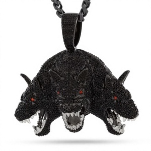 Collier pendentif Triceratops plaqué rhodium noir avec micro-incrustation de cristaux, chaîne corde hip-hop pour homme, usage quotidien - Product Image 2