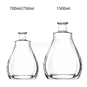 Wholesale 70 Cl 700ml Flat Shape Glass Bottle For Liquor Spirit Vodka Rum Gin With Bartop Cork