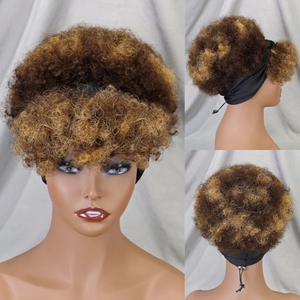 Perruque bandeau afro bouclée frisée, 100% <span class=keywords><strong>cheveux</strong></span> humains, entièrement faite à la machine, <span class=keywords><strong>avec</strong></span> <span class=keywords><strong>frange</strong></span>, couleur ombrée, coupe pixie pour femmes - Product Image 4