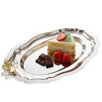 Plateau de service ovale en acier inoxydable 304, plateau de luxe argenté pour desserts, gâteaux, fruits, pour le thé de l'après-midi, les mariages, les fêtes, la décoration de la maison