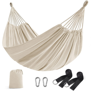 <span class=keywords><strong>Hamac</strong></span> double <span class=keywords><strong>beige</strong></span> 98.4x59.1 pouces Capacité de poids de 300 lb pour terrasse Camping extérieur Livré Installation de sac de compression - Product Image 1