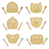 Ensemble de repas pour bébé en bambou sans BPA, comprenant un bol, une cuillère, une fourchette et des assiettes à ventouse