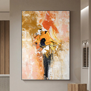 Lienzo abstracto moderno hecho a mano, arte de pared, negro, naranja, <span class=keywords><strong>abrazo</strong></span>, amante, decoración del hogar, pinturas - Product Image 2