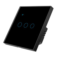 Interrupteur intelligent avec panneau en verre trempé de type 86, norme européenne, WiFi 2,4 GHz, télécommande, commande vocale ; pour application intelligente