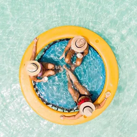 Hamaca de agua de anillo inflable DWF duradera personalizada para piscina Mar o lago con Red y portavasos equipo de juego de agua