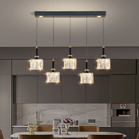 Lampe de plafond intérieure noire minimaliste, décoration de restaurant, lampe suspendue en fer et cristal à plusieurs têtes pour îlot de cuisine