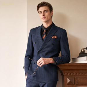 <span class=keywords><strong>Costume</strong></span> Homme de Luxe en Laine Grise 3 Pièces Coupe Slim Croisé Revers Pointus pour Mariage et Affaires - Product Image 3