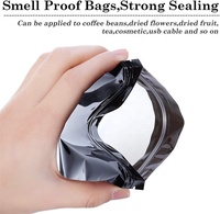 Sacs en Mylar holographiques noirs mats imprimés sur mesure, anti-odeur, avec fenêtre transparente, fermeture à glissière sur 3 côtés, vente en gros