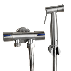Zimani Shattaf Toilet Bidet Sprayer Wall <b>Mount</b> Polished Stainless Steel Dual Outlet One Inlet Three Way Diverter - Product Image 4