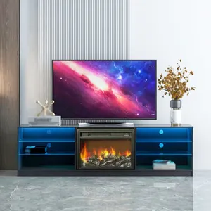 Desain kayu Universal meja modern rak tv rak berdiri unit kabinet perapian led untuk ruang tamu Eropa