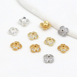 Micro-painted zircon flower setting, <b>copper</b> plated with 18k gold for color retention, <b>bracelet</b> jewelry accessories, spacer - Product Image 3