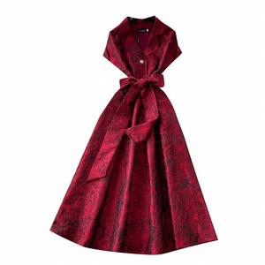 Robe Tunique Mi-Longue Décontractée Grande Taille 2025 d'Été en Tissu Tissé à Col Rabattu pour Femme avec Dentelle Empire - Product Image 5