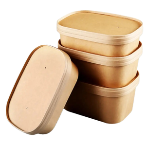Contenant alimentaire rectangulaire biodégradable avec couvercle, bols en papier kraft brun pour salade, bagasse, fête - Product Image 1