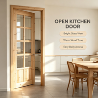 New Chinese Solid Fir Glass Wooden Door Artistic Timber Door for Homestay Guest Room Decoration