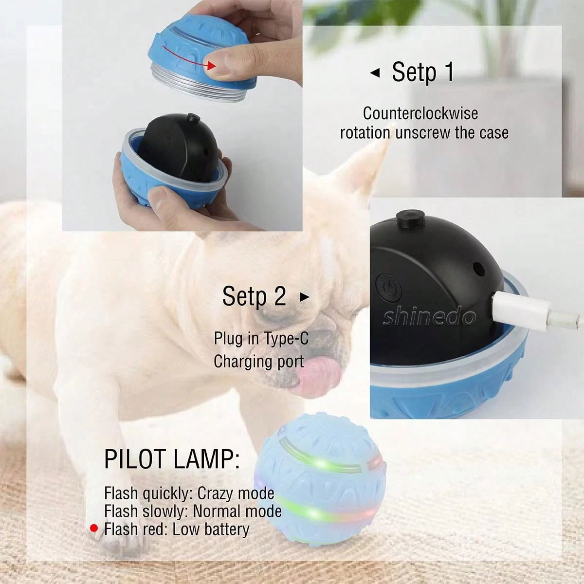 Shinedo SD-PS053 Smart Electronic Moving Ball - USB Automatic Rolling Interactive Pet Toy for Dogs a