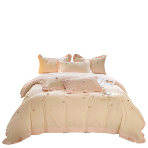 Juego de Ropa de Cama de Cuatro Piezas de Algodón Cepillado 100% Clase A para Otoño/Invierno, Bordado con Plantas y Flores, para Uso Doméstico - Product Image 5