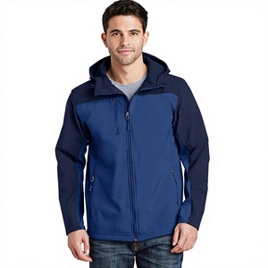 Veste Softshell Homme Personnalisée avec Logo, Bicolore Bleu Roi et Bleu Marine, Imperméable, à Capuche, pour Activités de Plein Air et Usage Quotidien - Product Image 1