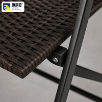 Ensemble bistrot pliant 3 pièces, chaises en osier noir, plateau de table en bois, pour terrasse extérieure