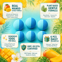 Set de 6 Bombas de Baño Efervescentes de Mango Naturales Hechas a Mano, Botánicas, Hidratantes, Refrescantes y Aromáticas, Experiencia de Baño OEM, Marca Privada