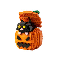Ensemble de blocs de construction en forme de chat citrouille d'Halloween, kit de briques de construction DIY, modèle de décoration pour la maison, jouet de collection pour adultes et enfants