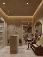 Diseño Interior de Lujo para Estudio de Pilates y Yoga, Muebles Personalizados para Centro de Bienestar, Solución de Equipamiento para Spa y Gimnasio con Microcemento Crema