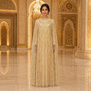 Dubai Abaya Batwing Sleeve Ankle Length diamond Bead Embroidered Gown Wholesale Heavy Beaded Sequin Cape <strong>Kaftan</strong> Abaya for Women - Product Image 3