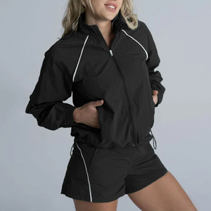 Novedades 2026: Chaqueta Deportiva para Mujer, Tejida, con Bolsillos Laterales, Cordón Ajustable, Ligera, Largo a la Cadera, Costuras en Contraste, Cortavientos - Product Image 1