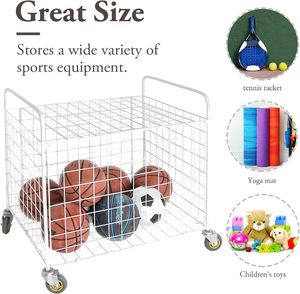 Chariot de rangement pour balles de sport Cage de rangement pour équipement portable Organisateur d'équipement de sport Chariot pour balles roulantes d'extérieur avec paniers - Product Image 5