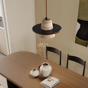 Lampe suspendue en pierre jaune pour hôtel, maison, gîte, décoration <span class=keywords><strong>de</strong></span> salle à manger, lampe suspendue en travertin Wabi Sabi, restaurant, îlot <span class=keywords><strong>de</strong></span> cuisine - Product Image 4