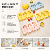 LVYIN Moule à glace DIY 4 compartiments en silicone et PP de qualité alimentaire, réutilisable, à démoulage facile, multicolore, motifs fruits et animaux mignons, écologique