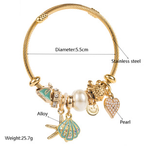 Bracciale in Acciaio Inossidabile <span class=keywords><strong>con</strong></span> <span class=keywords><strong>Ciondolo</strong></span> a Forma di Stella Marina e Conchiglia <span class=keywords><strong>con</strong></span> Diamante, Bracciale Regolabile, Gioiello da Mano per Vacanze al Mare - Product Image 2