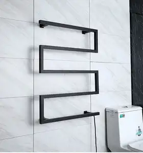 Calentador inteligente de fibra de carbono para el hogar, calentador de secado montado en la pared de baño dorado, toallero eléctrico de riel de acero oscilante inteligente