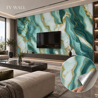 Papier peint autocollant effet marbre tourbillonnant blanc et or vert sarcelle 1,2x3m, feuilles IXPE 2,3mm pour murs de salon et murs TV