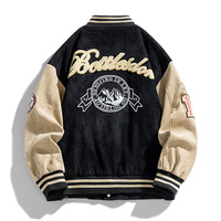 Veste universitaire en daim décontractée personnalisée OEM Broderie de style de rue américain Nouveau motif de lettre de placement de logo de printemps et d'automne sur le devant
