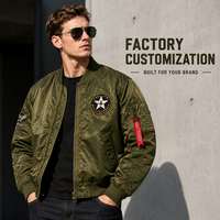 Blouson Bomber Vert Olive Personnalisé avec Logo pour Homme, Blouson de Vol MA1, Blouson Universitaire en Nylon à Marque Privée, Fabricant de Vêtements OEM