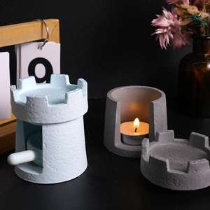 M54222 Retro Castillo Horno de aromaterapia Patrón de roca volcánica Castillo Edificio Candelabro <span class=keywords><strong>Molde</strong></span> de silicona de yeso - Product Image 2