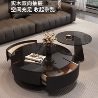 Ensemble de tables basses rondes en verre trempé, style moderne et minimaliste - Meubles de luxe pour la maison, couleur noire