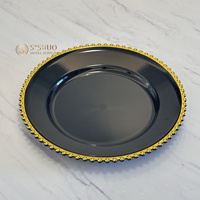 Assiettes de présentation transparentes à bordure perlée noire de 13 pouces, réutilisables et économiques, pour décoration de table de fête – Vente chaude