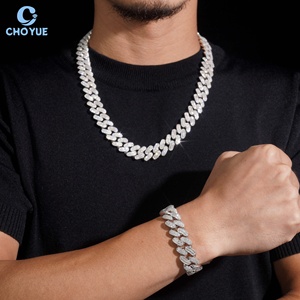 Cadena de eslabones cubanos de plata de ley 925 maciza chapada en oro con moissanita baguette de 15 mm, collar de joyería Iced Out para hombre - Product Image 3