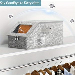 Boîte de rangement multifonctionnelle pour chapeaux-Organisateur de casquettes de baseball pliable de grande capacité avec couvercle, conteneur à fermeture éclair anti-poussière - Product Image 2