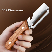 Handmatige roestvrijstalen 3-in-1 flesopener, groenteschiller, multifunctioneel keukengereedschap, handvat van kunststof hout