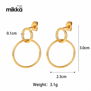 <span class=keywords><strong>Orecchini</strong></span> a Cerchio in Acciaio Inox Placcato Oro 18K con Doppio Cerchio Sfalsato, Gioielli alla Moda per Donne e Ragazze - Product Image 5