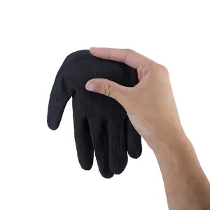 13G Green Polyester Black Latex Crinkle Finish Coated Rubber Gloves Latex Double Coated Work Gloves