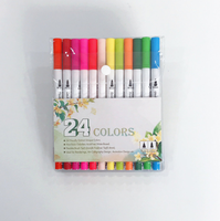 Marqueurs d'art imperméables à logo personnalisé, 24 couleurs, non toxiques, stylo à peinture à double pointe, pinceau fin, ensemble de dessin pour artistes et étudiants
