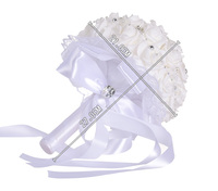 Bouquet de mariée occidental en soie avec nœud en ruban, décoration blanche, rose artificielle, fournitures de mariage