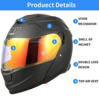 Casco de Motocicleta Integral Plegable Rojo, Ligero, con Doble Visera, Certificado, para Hombre y Mujer, Venta al Por Mayor de Fábrica China