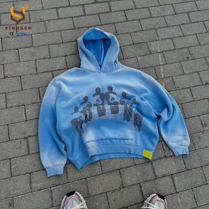 Factory Customized 100% Pure Cotton Hoodie Men's Retro Sun Faded Acid Washed Hoodie Digital Printed Hoodie - Product Image 1