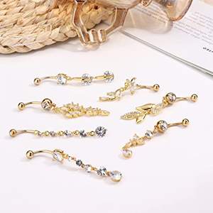 Anillos de acero inoxidable para el ombligo, joyería para el cuerpo, Piercing colgante, Cruz, cristal colgante, cara, quirúrgico - Product Image 6