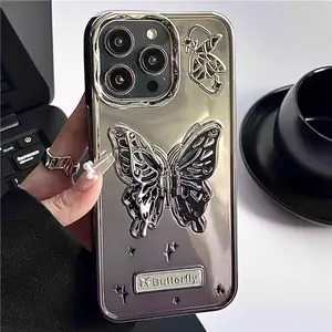 Coque de téléphone Gradient 3D Butterfly Bracket pour iPhone 15 14 Pro Max 13 12 Pro Max